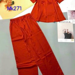 Đồ bộ pijama latin trơn quần áo tay ngắn cổ vuông phối ren - DBO4923