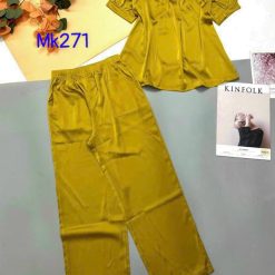 Đồ bộ pijama latin trơn quần áo tay ngắn cổ vuông phối ren - DBO4923