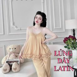 Đồ bộ latin siêu mát quần lửng áo hai dây trơn có bèo - DBO4924