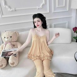 Đồ bộ latin siêu mát quần lửng áo hai dây trơn có bèo - DBO4924