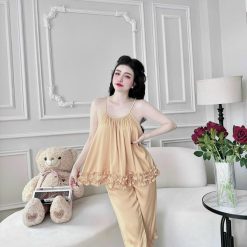 Đồ bộ latin siêu mát quần lửng áo hai dây trơn có bèo - DBO4924