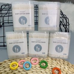 Hộp 200 Tăm Bông Ngoáy Tai - Tăm Bông Vcool 2 Đầu Tròn Và Dẹt Cho Bé 8x6x3.5cm - TBVC01