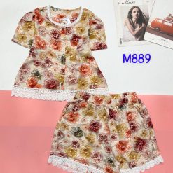 Đồ bộ quần đùi mango áo phối ren nút nhiều hoạ tiết đẹp - DBO4950