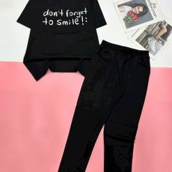 Đồ bộ quần dài thun áo tay ngắn in nhiều chữ - DBO4953