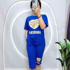 Đồ bộ quần lửng áo tay ngắn in trái tim và chữ - DBO4955