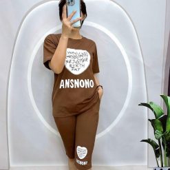 Đồ bộ quần lửng áo tay ngắn in trái tim và chữ - DBO4955