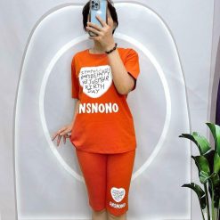 Đồ bộ quần lửng áo tay ngắn in trái tim và chữ - DBO4955