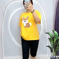 Đồ bộ quần lửng đen áo tay ngắn in hình chú thỏ - DBO4956