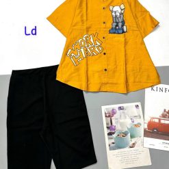 đồ bộ nữ quần lửng đen áo sơ mi in chữ - DBO4957