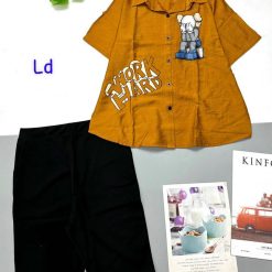 đồ bộ nữ quần lửng đen áo sơ mi in chữ - DBO4957