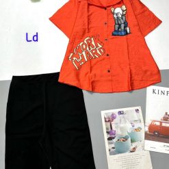 đồ bộ nữ quần lửng đen áo sơ mi in chữ - DBO4957