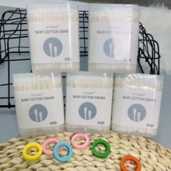 Hộp 200 Tăm Bông Ngoáy Tai - Tăm Bông Vcool 2 Đầu Tròn Và Dẹt Cho Bé Sơ Sinh 8x6x3.5cm - TBCB01