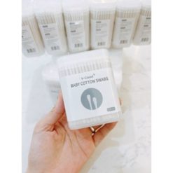 Hộp 200 Tăm Bông Ngoáy Tai - Tăm Bông Vcool 2 Đầu Tròn Và Dẹt Cho Bé Sơ Sinh 8x6x3.5cm - TBCB01