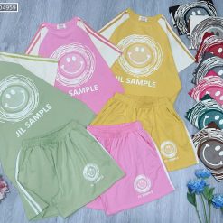 Đồ bộ quần đùi áo tay ngắn in hình mặt cười và chữ - DBO4959