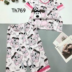 Đồ bộ pijama siêu mát quần lửng áo tay ngắn in hình thú - DBO4965