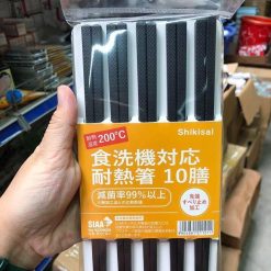 Bộ 10 Đôi Đũa Đen Kháng Khuẩn Hoạ Tiết Anh Đào 24cm - DKK01