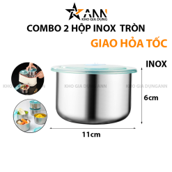 Combo 2 Hộp Inox Tròn Đựng Thực Phẩm Có Nắp Đậy 11x11x7cm - HINT01