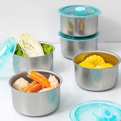 Combo 2 Hộp Inox Tròn Đựng Thực Phẩm Có Nắp Đậy 11x11x7cm - HINT01