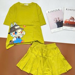 đồ bộ quần váy áo tay ngắn in thú đội mũ - DBO4980