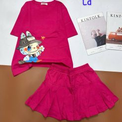 đồ bộ quần váy áo tay ngắn in thú đội mũ - DBO4980