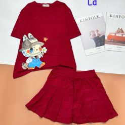đồ bộ quần váy áo tay ngắn in thú đội mũ - DBO4980