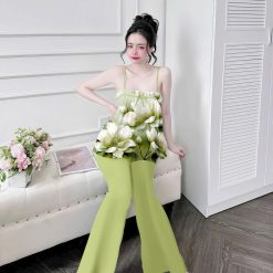 Đồ bộ quần dài latin áo hai dây in nhiều bông đẹp - DBO4984