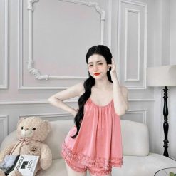 Đồ bộ quần đùi latin áo hai dây bèo trơn - DBO4986
