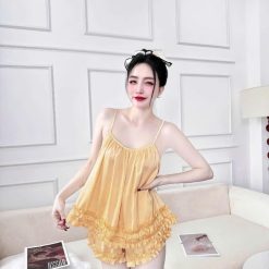 Đồ bộ quần đùi latin áo hai dây bèo trơn - DBO4986