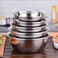 Bộ 5 Thau Rổ Inox 304 Cao Cấp - B5TRIN01