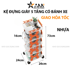 Kệ Để Giày 5 Tầng Có Bánh Xe 24x26x73cm - KDG5T01