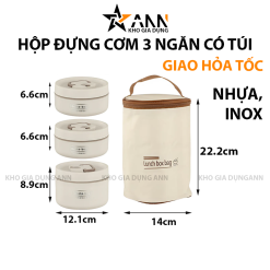 Hộp Đựng Cơm 3 Ngăn Kèm Túi Đựng Cơm Có Thìa Muỗng Tiện Lợi 14x22.2cm - HDC3M01