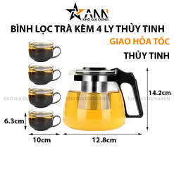Bình Lọc Trà Bình Trà Thủy Tinh Kèm 4 Ly Cao Cấp 12.8x14.2cm - BLT4LTT01