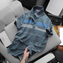 Áo Thun Nam Cổ Bẻ Có Túi Hoạ Tiết Sọc Ngang In Dẻo (Có size 3x) - CS233