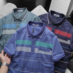 Áo Thun Nam Cổ Bẻ Có Túi Hoạ Tiết Sọc Ngang In Dẻo (Có size 3x) - CS233