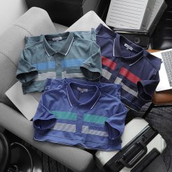 Áo Thun Nam Cổ Bẻ Có Túi Hoạ Tiết Sọc Ngang In Dẻo (Có size 3x) - CS233