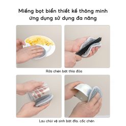 Set 3 Miếng Cọ Rửa Chén Bát Đĩa Đũa Cọ Xoong Nồi Tạo Bọt Đa Năng 12.5x2.5cm - MCRBDX01