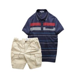 Set Bộ Nam Áo Thun Polo Hoạ Tiết Sọc Ngang Có Túi Quần Short Kaki Túi Hộp - SBN126