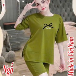 Đồ bộ quần ngố áo tay ngắn tăm nhuyễn xẻ tà nơ - DBO4988