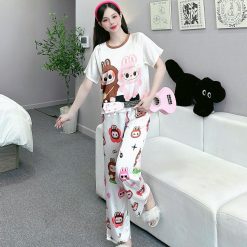 Đồ bộ quần dài áo cổ tròn tay ngắn in nhiều hoạ tiết - DBO4989