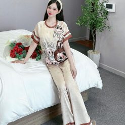 Đồ bộ quần dài áo cổ tròn tay ngắn in nhiều hoạ tiết - DBO4989