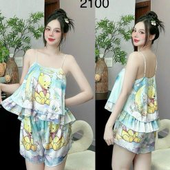 Đồ bộ quần đùi latin áo hai dây 2 tầng nhiều hình dễ thương - DBO4992