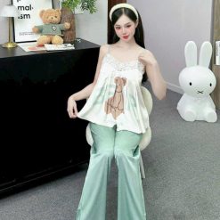 Đồ bộ quần dài latin áo hai dây ren in nhiều hình - DBO4993