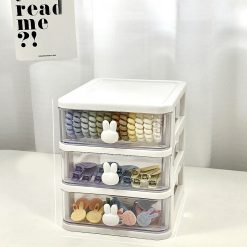 Tủ Nhựa 3 Tầng Mini Đựng Mỹ Phẩm Phụ Kiện Để Bàn Có Tay Cầm Thỏ 15.5x13x16.5cm - TN3TMN01