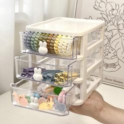 Tủ Nhựa 3 Tầng Mini Đựng Mỹ Phẩm Phụ Kiện Để Bàn Có Tay Cầm Thỏ 15.5x13x16.5cm - TN3TMN01
