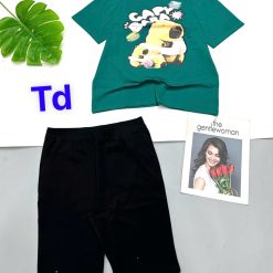 Đồ bộ quần lửng đen áo tay ngắn in hình gấu capybara - DBO5000