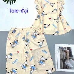 Đồ bộ vải tole quần lửng áo sát nách bèo hình bông thú - DBO5004