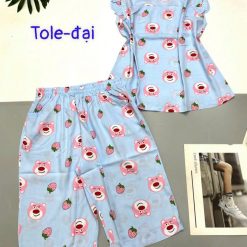 Đồ bộ vải tole quần lửng áo sát nách bèo hình bông thú - DBO5004