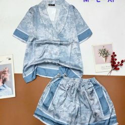 Đồ bộ vải latin pijama quần đùi áo tay ngắn cổ xéo mới - DBO5006
