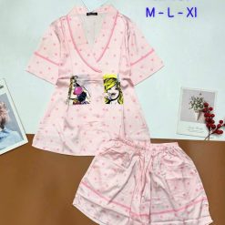 Đồ bộ vải latin pijama quần đùi áo tay ngắn cổ xéo mới - DBO5006