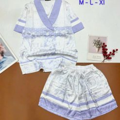 Đồ bộ vải latin pijama quần đùi áo tay ngắn cổ xéo mới - DBO5006